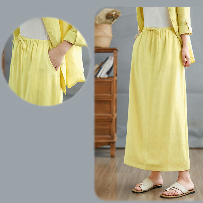Tactile Cotton Blend Flowing Ritual Two-Piece Skirt Set