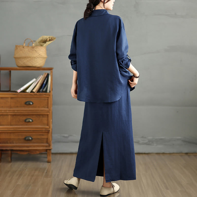 Tactile Cotton Blend Flowing Ritual Two-Piece Skirt Set