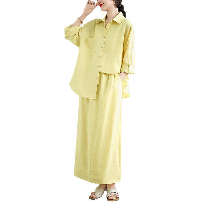 Tactile Cotton Blend Flowing Ritual Two-Piece Skirt Set
