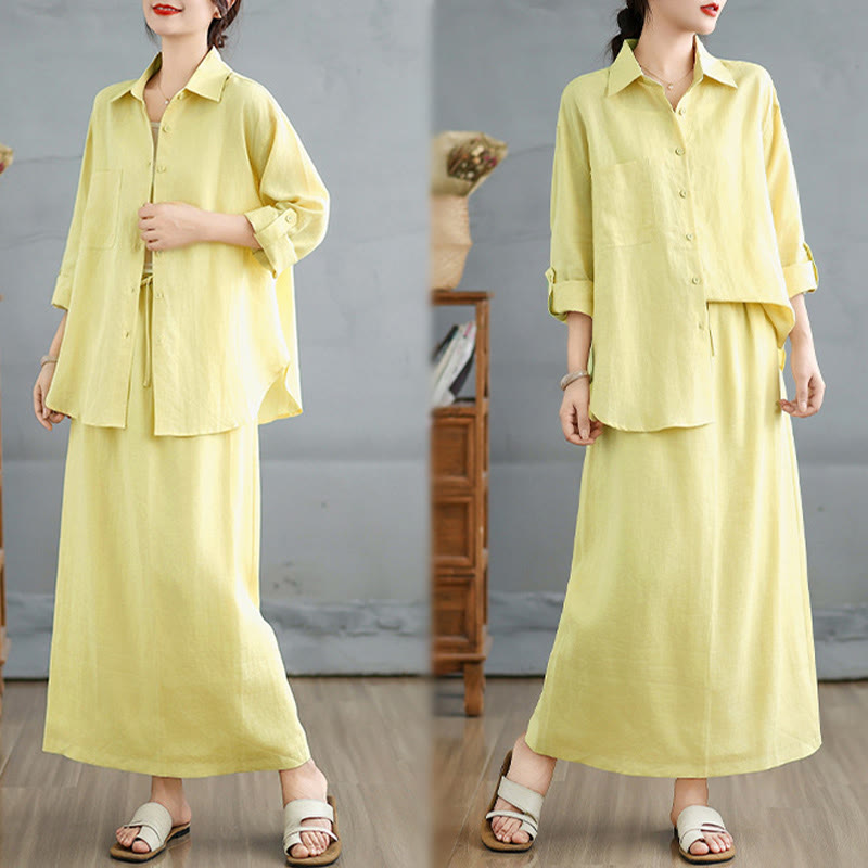 Tactile Cotton Blend Flowing Ritual Two-Piece Skirt Set