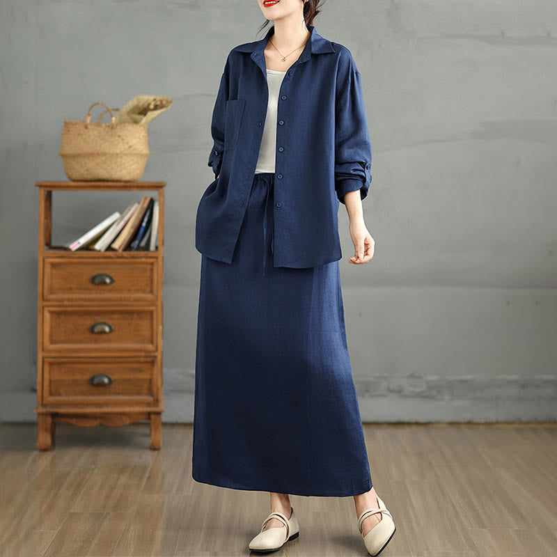 Tactile Cotton Blend Flowing Ritual Two-Piece Skirt Set