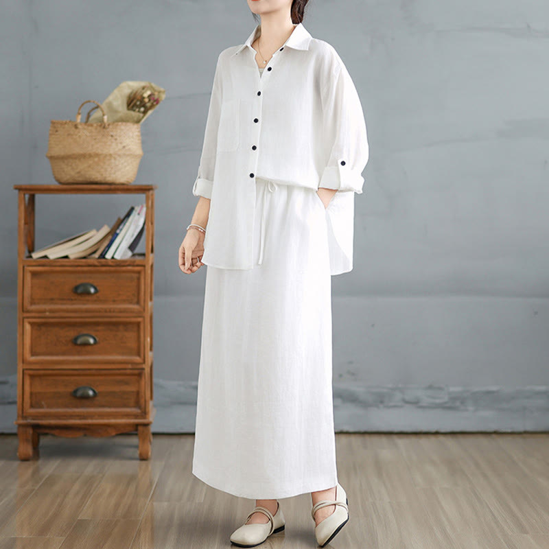 Tactile Cotton Blend Flowing Ritual Two-Piece Skirt Set