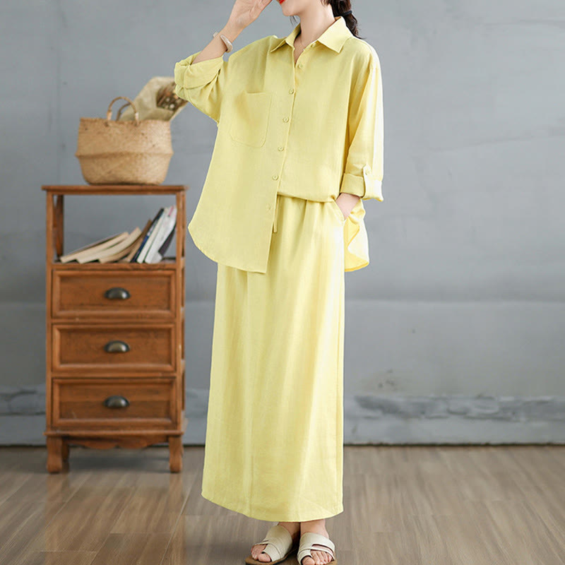 Tactile Cotton Blend Flowing Ritual Two-Piece Skirt Set