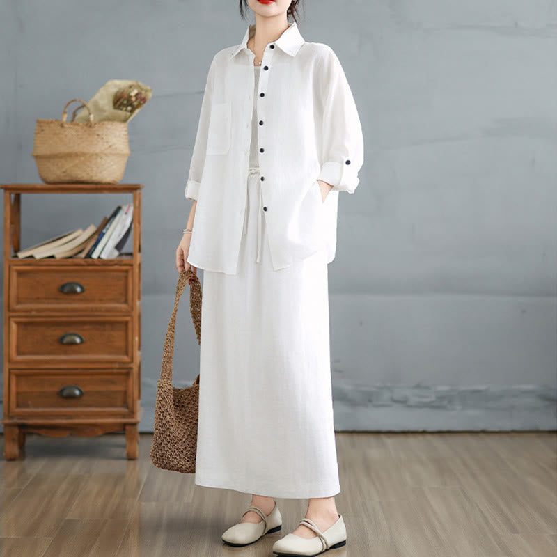Tactile Cotton Blend Flowing Ritual Two-Piece Skirt Set