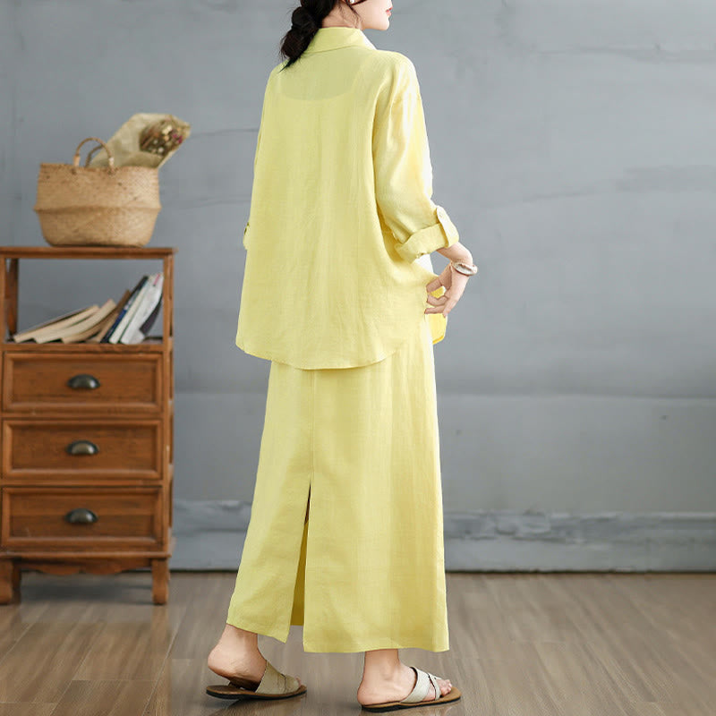 Tactile Cotton Blend Flowing Ritual Two-Piece Skirt Set