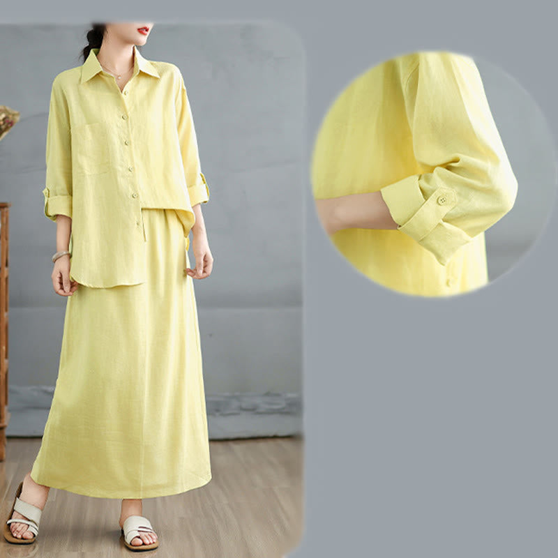 Tactile Cotton Blend Flowing Ritual Two-Piece Skirt Set