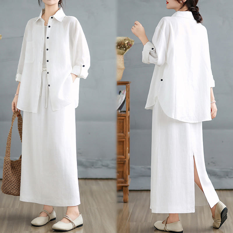 Tactile Cotton Blend Flowing Ritual Two-Piece Skirt Set