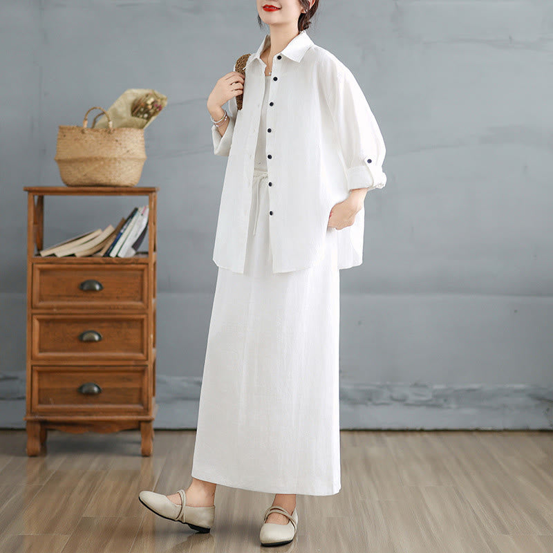 Tactile Cotton Blend Flowing Ritual Two-Piece Skirt Set
