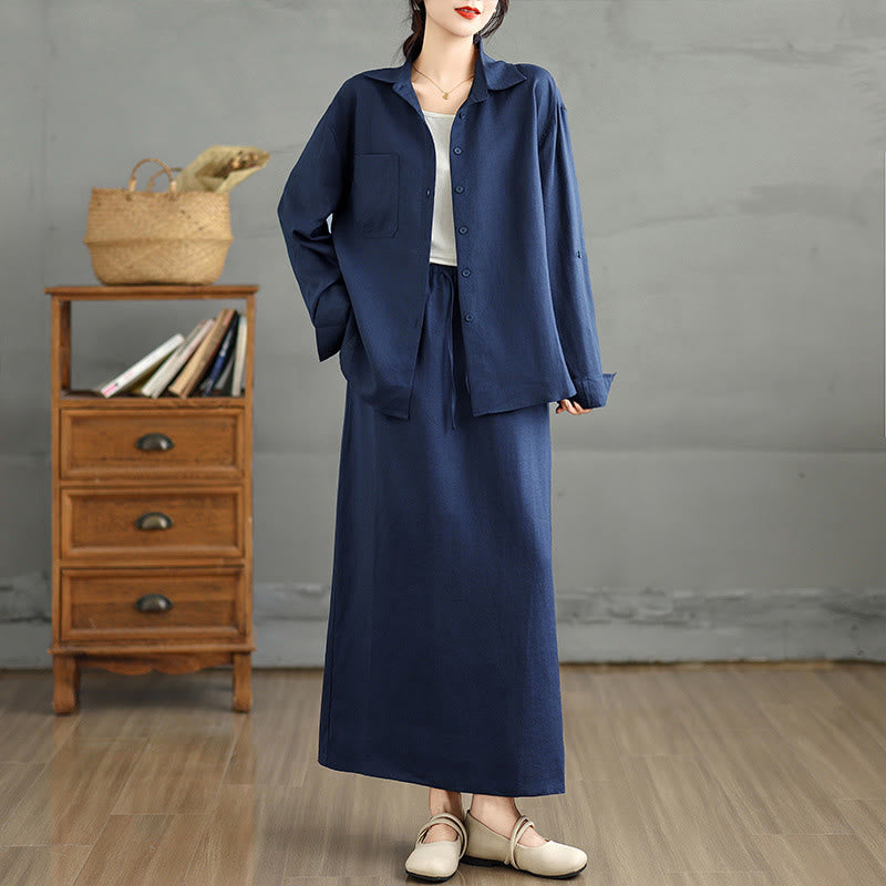 Tactile Cotton Blend Flowing Ritual Two-Piece Skirt Set