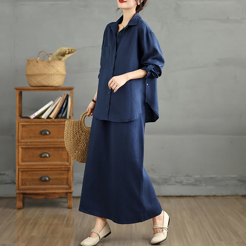 Tactile Cotton Blend Flowing Ritual Two-Piece Skirt Set