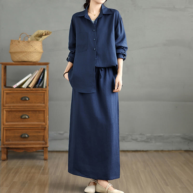 Tactile Cotton Blend Flowing Ritual Two-Piece Skirt Set