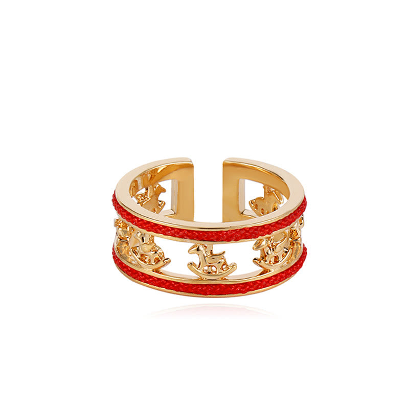 Opening Copper Horse Ring with Red String, 17mm Inner Diameter