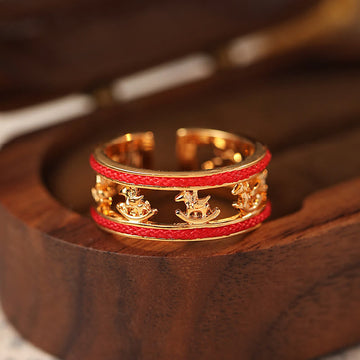 Opening Copper Horse Ring with Red String, 17mm Inner Diameter