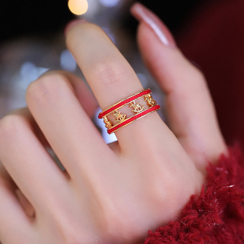 Opening Copper Horse Ring with Red String, 17mm Inner Diameter