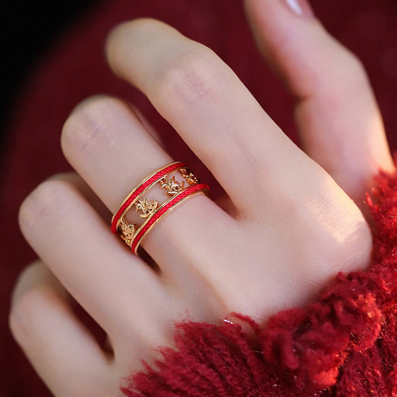 Opening Copper Horse Ring with Red String, 17mm Inner Diameter