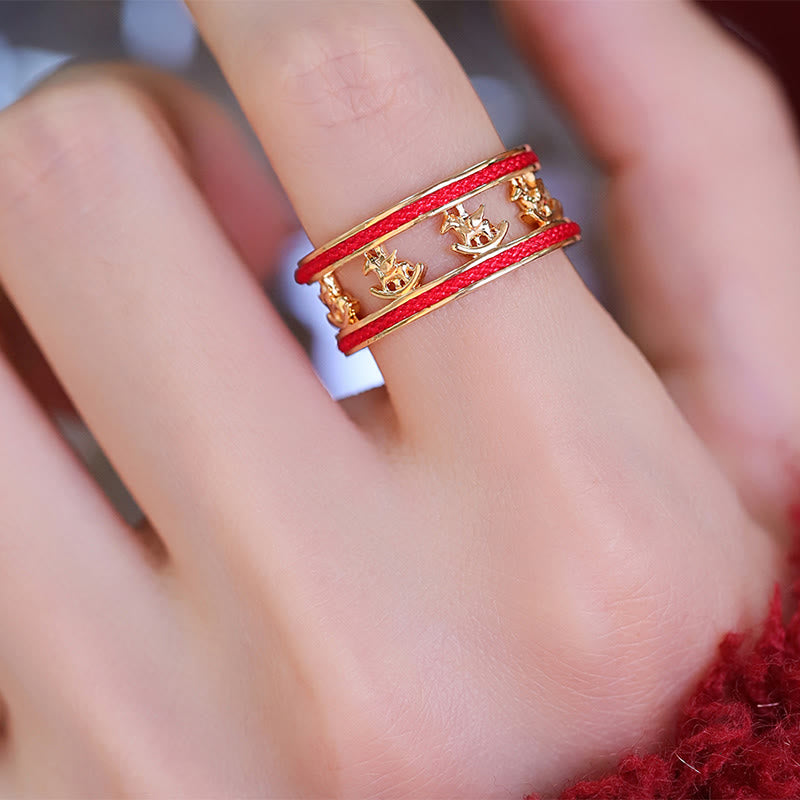 Opening Copper Horse Ring with Red String, 17mm Inner Diameter