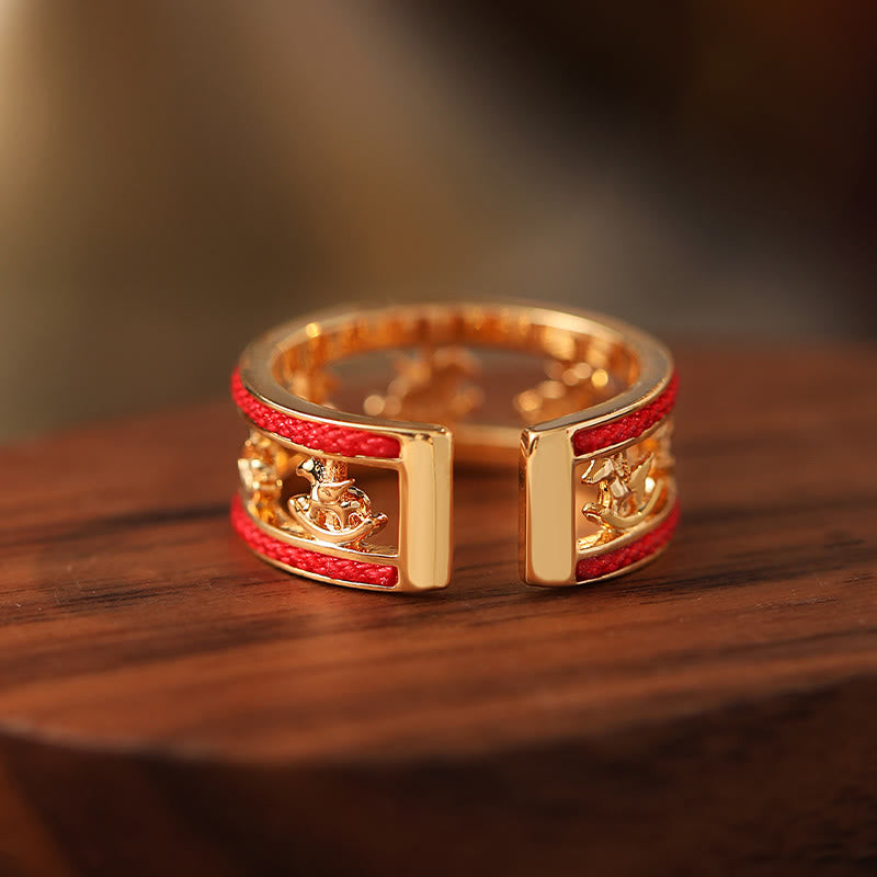 Opening Copper Horse Ring with Red String, 17mm Inner Diameter