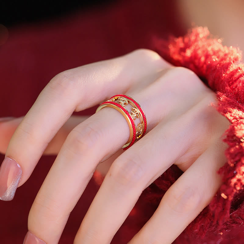 Opening Copper Horse Ring with Red String, 17mm Inner Diameter