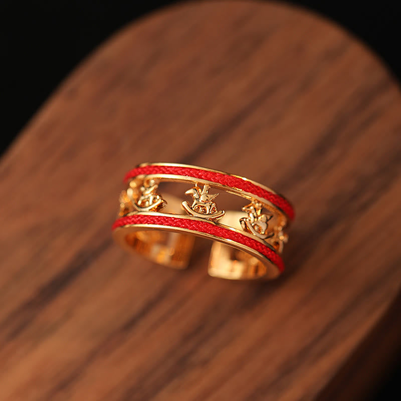 Opening Copper Horse Ring with Red String, 17mm Inner Diameter
