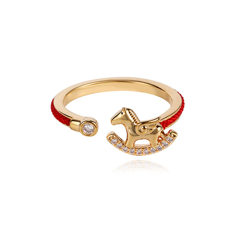 Opening Copper Golden Year Of The Horse Luck Red String Ring