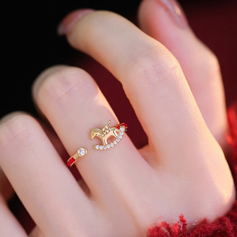 Opening Copper Golden Year Of The Horse Luck Red String Ring