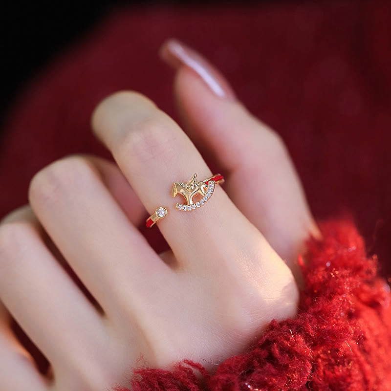 Opening Copper Golden Year Of The Horse Luck Red String Ring