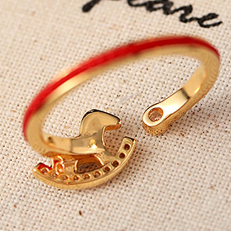 Opening Copper Golden Year Of The Horse Luck Red String Ring
