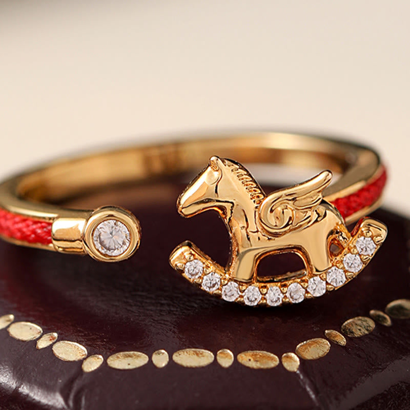 Opening Copper Golden Year Of The Horse Luck Red String Ring