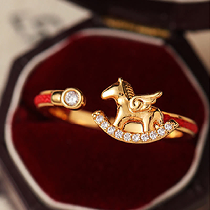 Opening Copper Golden Year Of The Horse Luck Red String Ring