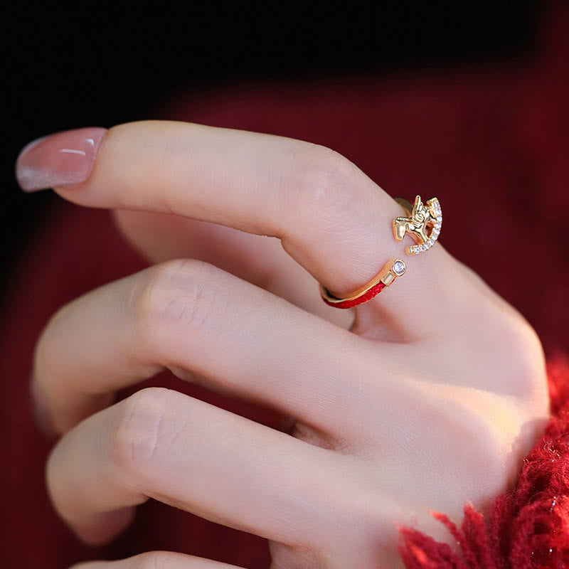 Opening Copper Golden Year Of The Horse Luck Red String Ring