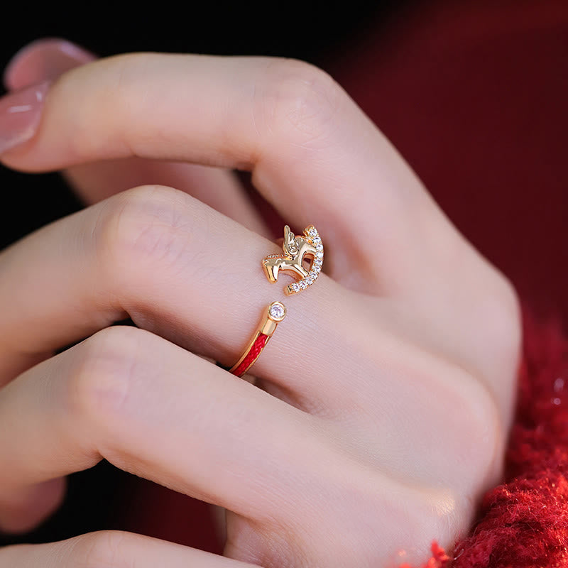 Opening Copper Golden Year Of The Horse Luck Red String Ring