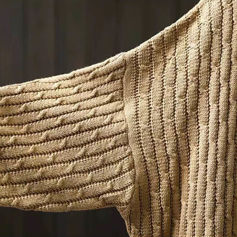 Winter Patchwork Design Long Sleeve Crew Neck Women's Cotton Sweater