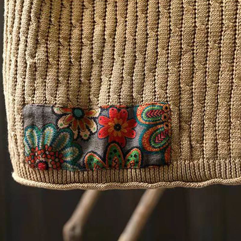 Winter Patchwork Design Long Sleeve Crew Neck Women's Cotton Sweater