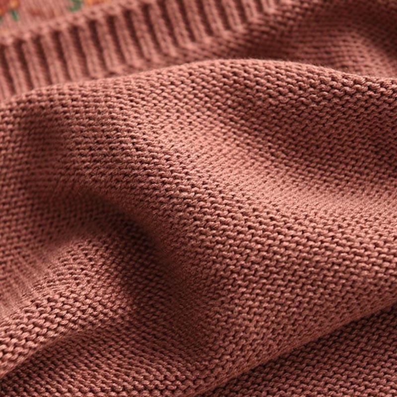 Fall Printing Floral Long Sleeve Mock Neck Women's Knitted Cotton Sweater