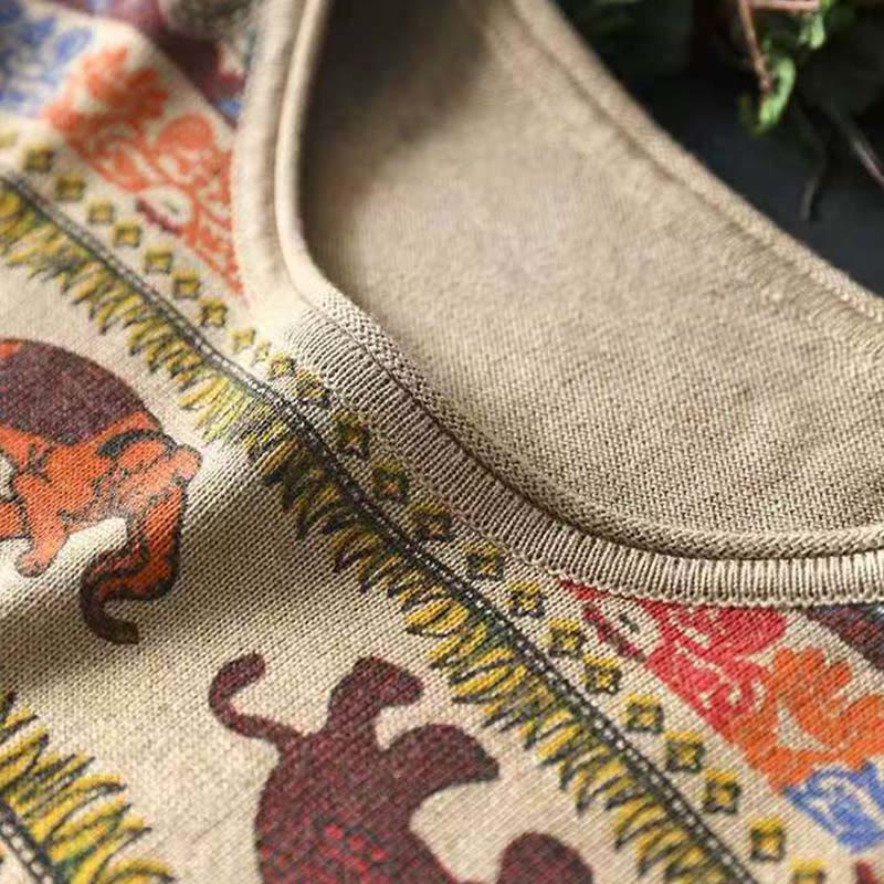Knitted Cotton Elephant Motif Mindful Crewneck Sweater