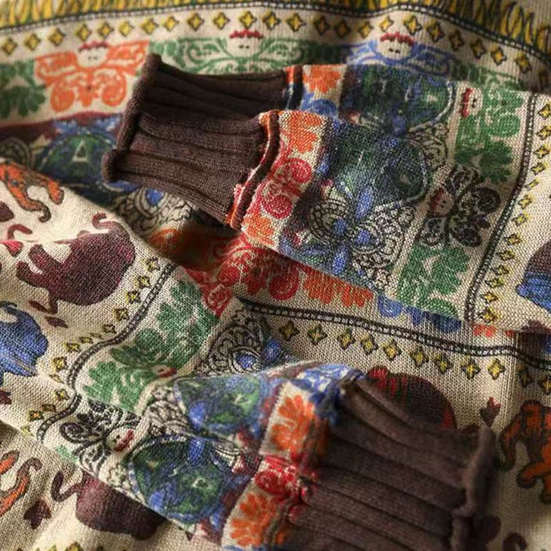 Knitted Cotton Elephant Motif Mindful Crewneck Sweater