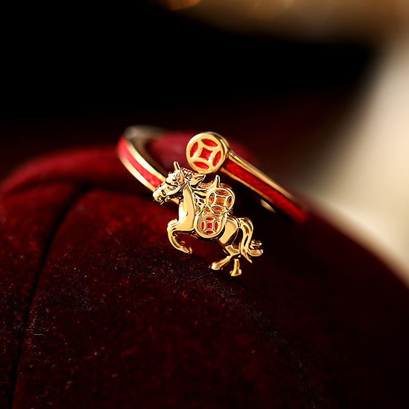 Copper Red String Copper Coins Year Of The Horse Opening Balance Ring