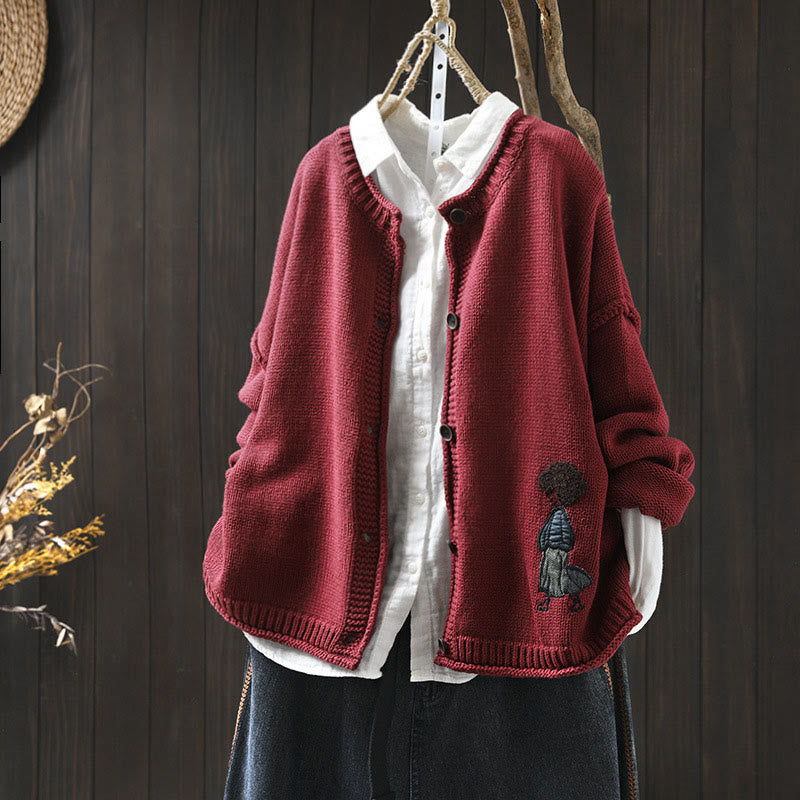 Tactile Cotton Patchwork Figure Mindful Cardigan Sweater