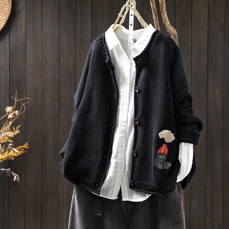 Tactile Cotton Patchwork Figure Mindful Cardigan Sweater