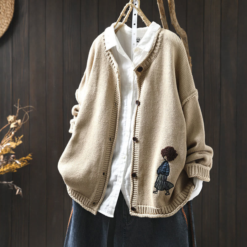 Tactile Cotton Patchwork Figure Mindful Cardigan Sweater