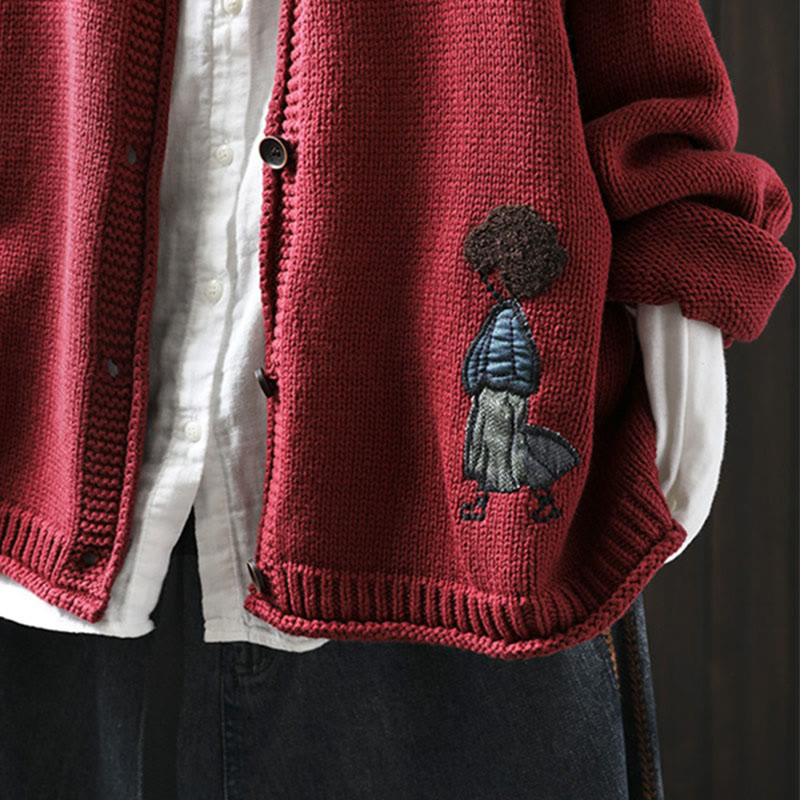 Tactile Cotton Patchwork Figure Mindful Cardigan Sweater
