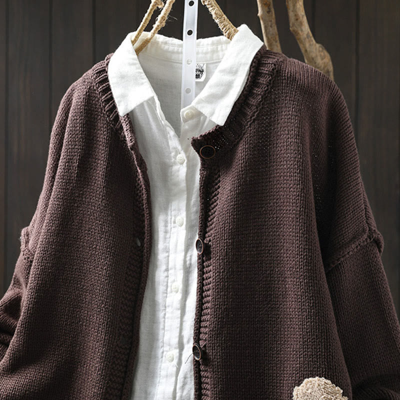Tactile Cotton Patchwork Figure Mindful Cardigan Sweater