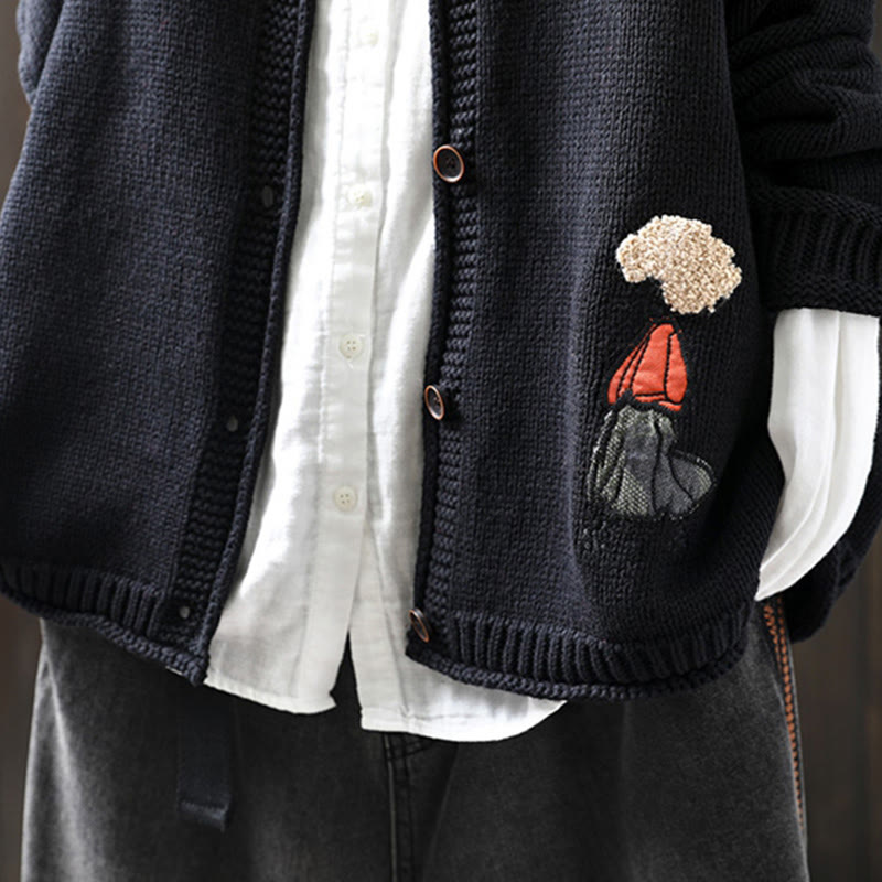 Tactile Cotton Patchwork Figure Mindful Cardigan Sweater
