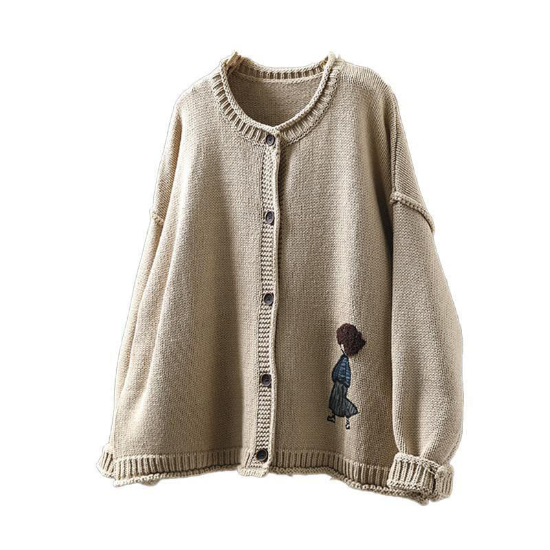 Tactile Cotton Patchwork Figure Mindful Cardigan Sweater