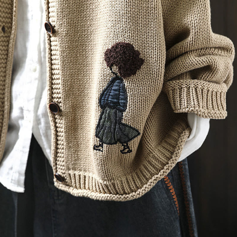 Tactile Cotton Patchwork Figure Mindful Cardigan Sweater