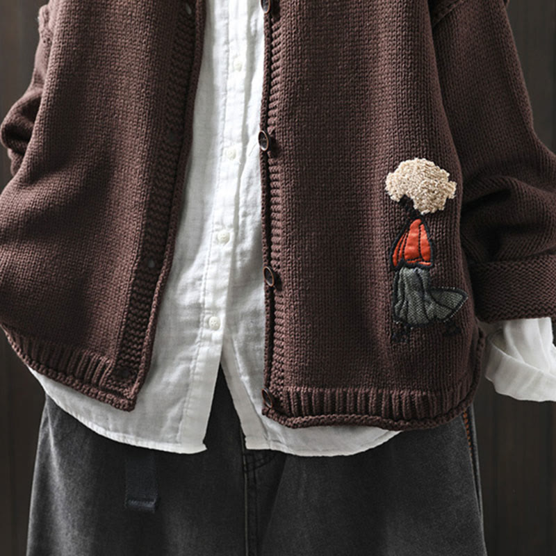 Tactile Cotton Patchwork Figure Mindful Cardigan Sweater