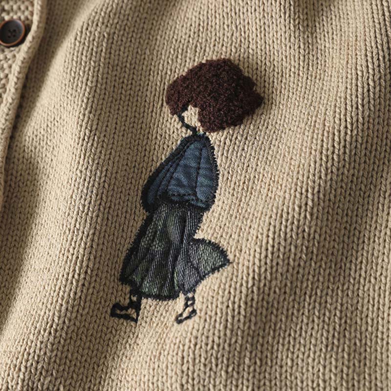 Tactile Cotton Patchwork Figure Mindful Cardigan Sweater