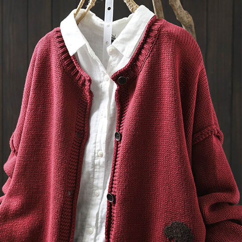 Tactile Cotton Patchwork Figure Mindful Cardigan Sweater