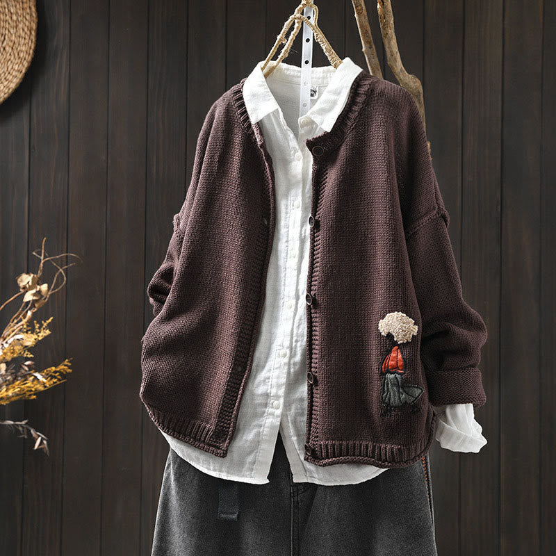 Tactile Cotton Patchwork Figure Mindful Cardigan Sweater