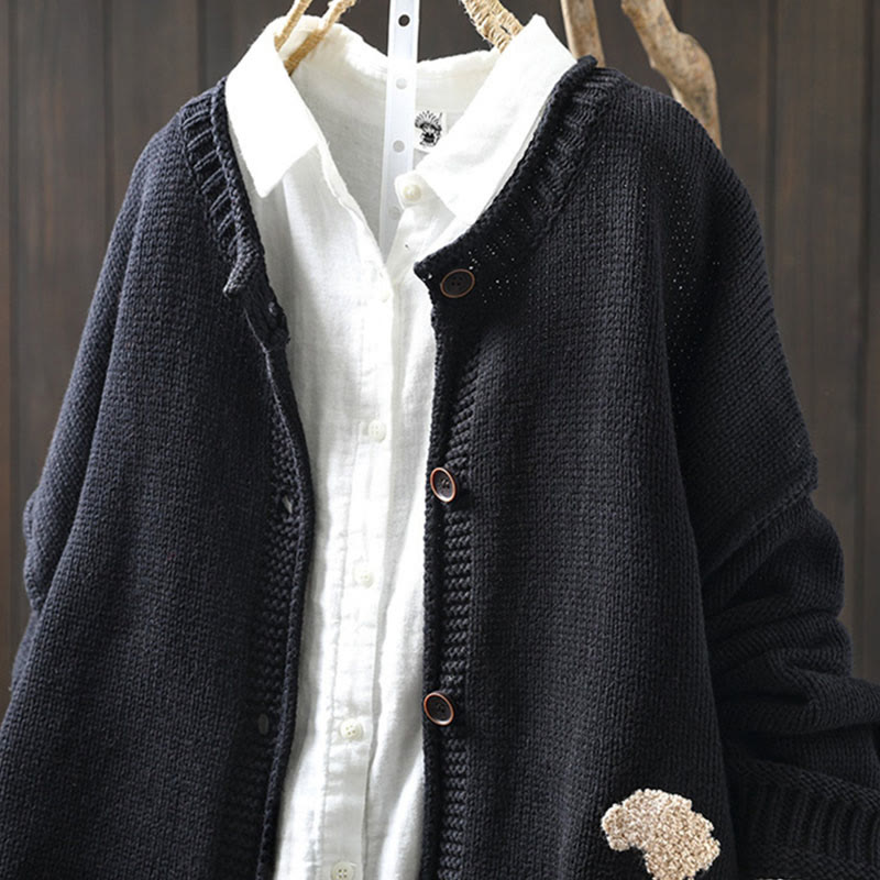Tactile Cotton Patchwork Figure Mindful Cardigan Sweater